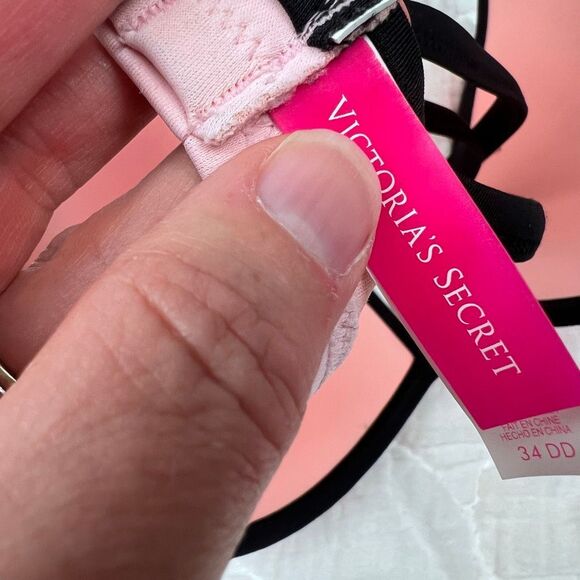 Victoria’s Secret Pink & Black Push-Up Bikini Top – Size 34DD - Picture 5 of 7